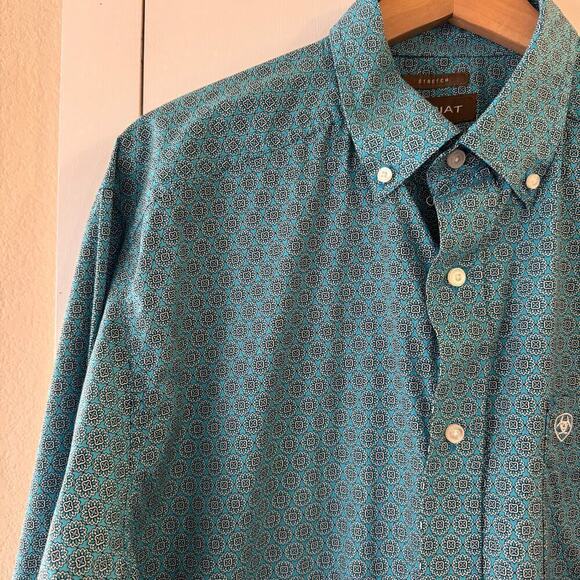 Ariat Men’s Button Up Collared Long Sleeve Cotton Shirt Stretch Blue Size Large - Picture 6 of 7